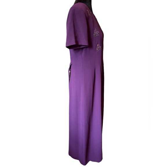 Jessica Howard Vintage 90s Purple Embroidered Sequin Whimsical Butterfly Dress - Picture 4 of 7